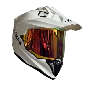 CASCO CERTIFICADO DOBLE PROPÓSITO URBAN BIKER – URBAN 89 PEARL BLAZE CON VISOR ROJO IRIDIUM + VISOR TRANSPARENTE + PELÍCULA ANTIEMPAÑANTE