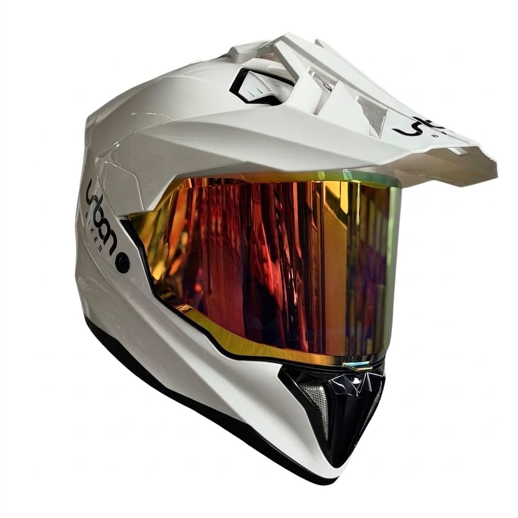 CASCO CERTIFICADO DOBLE PROPÓSITO URBAN BIKER – URBAN 89 PEARL BLAZE CON VISOR ROJO IRIDIUM + VISOR TRANSPARENTE + PELÍCULA ANTIEMPAÑANTE