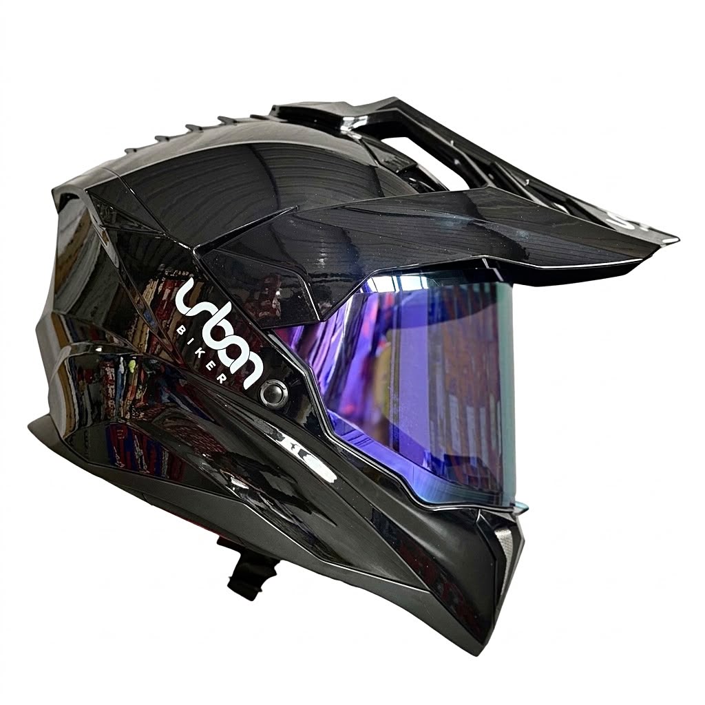 CASCO CERTIFICADO DOBLE PROPÓSITO URBAN BIKER – URBAN 89 OBSIDIAN SHINE CON VISOR MORADO+ VISOR TRANSPARENTE + PELÍCULA ANTIEMPAÑANTE - Imagen 4