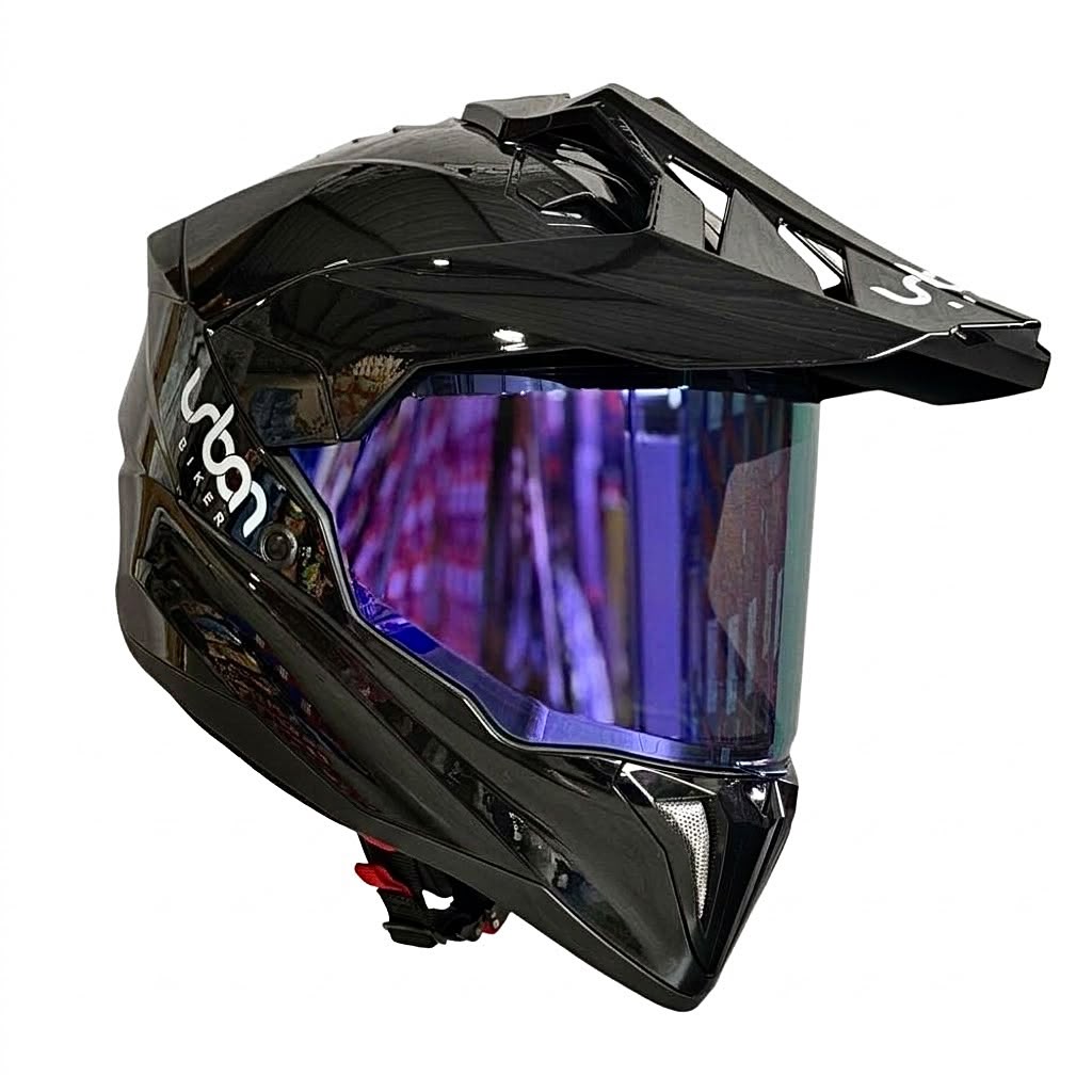 CASCO CERTIFICADO DOBLE PROPÓSITO URBAN BIKER – URBAN 89 OBSIDIAN SHINE CON VISOR MORADO+ VISOR TRANSPARENTE + PELÍCULA ANTIEMPAÑANTE - Imagen 2