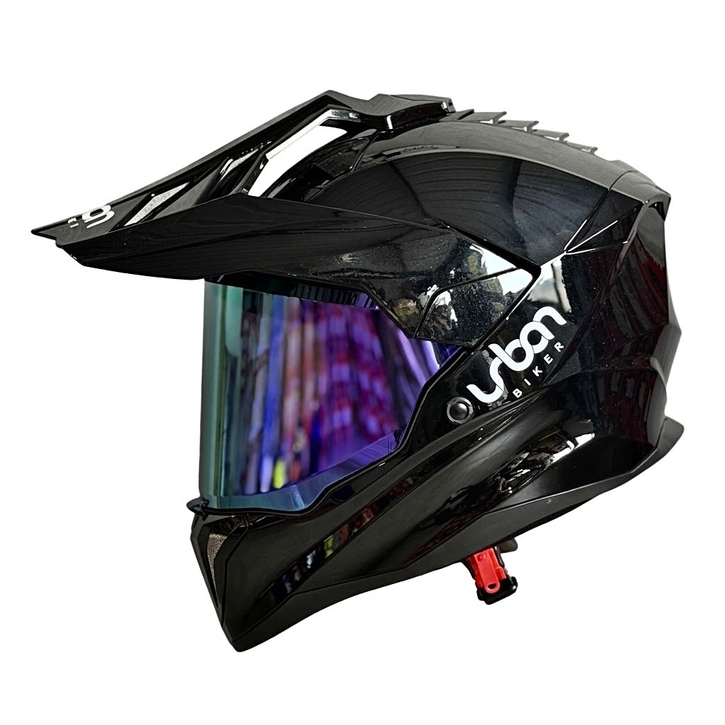 CASCO CERTIFICADO DOBLE PROPÓSITO URBAN BIKER – URBAN 89 OBSIDIAN SHINE CON VISOR MORADO+ VISOR TRANSPARENTE + PELÍCULA ANTIEMPAÑANTE - Imagen 3