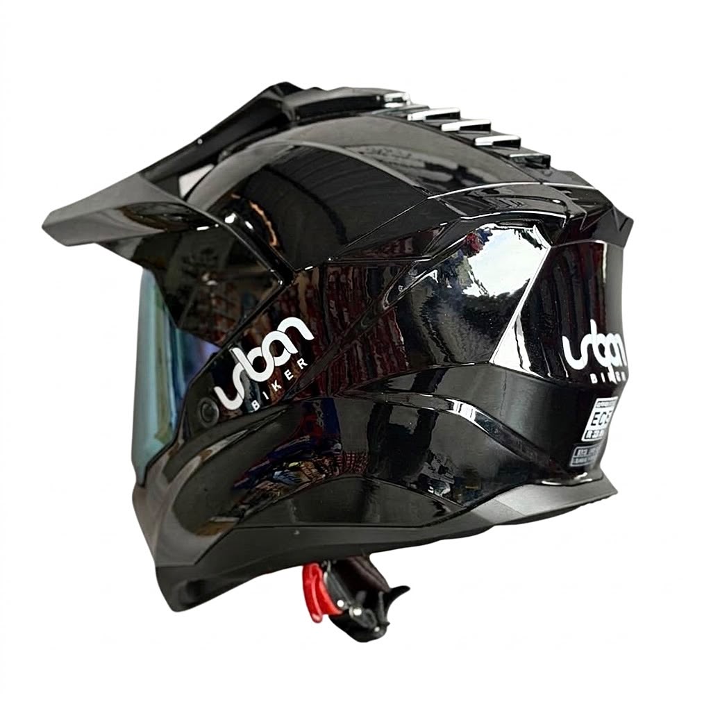 CASCO CERTIFICADO DOBLE PROPÓSITO URBAN BIKER – URBAN 89 OBSIDIAN SHINE CON VISOR MORADO+ VISOR TRANSPARENTE + PELÍCULA ANTIEMPAÑANTE - Imagen 5