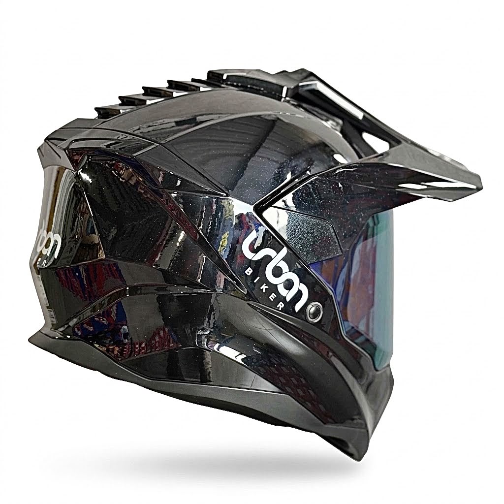 CASCO CERTIFICADO DOBLE PROPÓSITO URBAN BIKER – URBAN 89 OBSIDIAN SHINE CON VISOR MORADO+ VISOR TRANSPARENTE + PELÍCULA ANTIEMPAÑANTE - Imagen 6