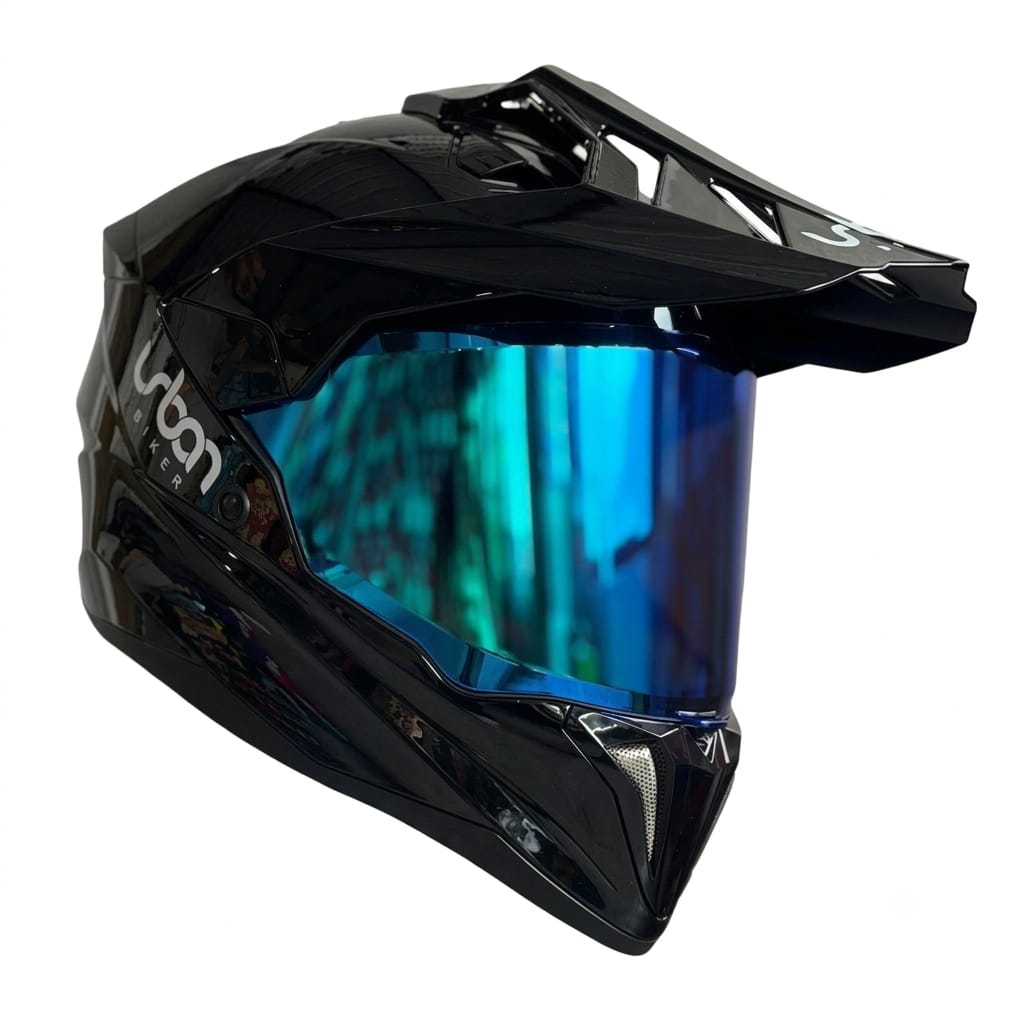 CASCO CERTIFICADO DOBLE PROPÓSITO URBAN BIKER – URBAN 89 OBSIDIAN SHINE CON VISOR AZUL + VISOR TRANSPARENTE + PELÍCULA ANTIEMPAÑANTE - Imagen 2