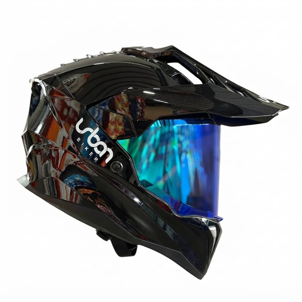 CASCO CERTIFICADO DOBLE PROPÓSITO URBAN BIKER – URBAN 89 OBSIDIAN SHINE CON VISOR AZUL + VISOR TRANSPARENTE + PELÍCULA ANTIEMPAÑANTE - Imagen 4