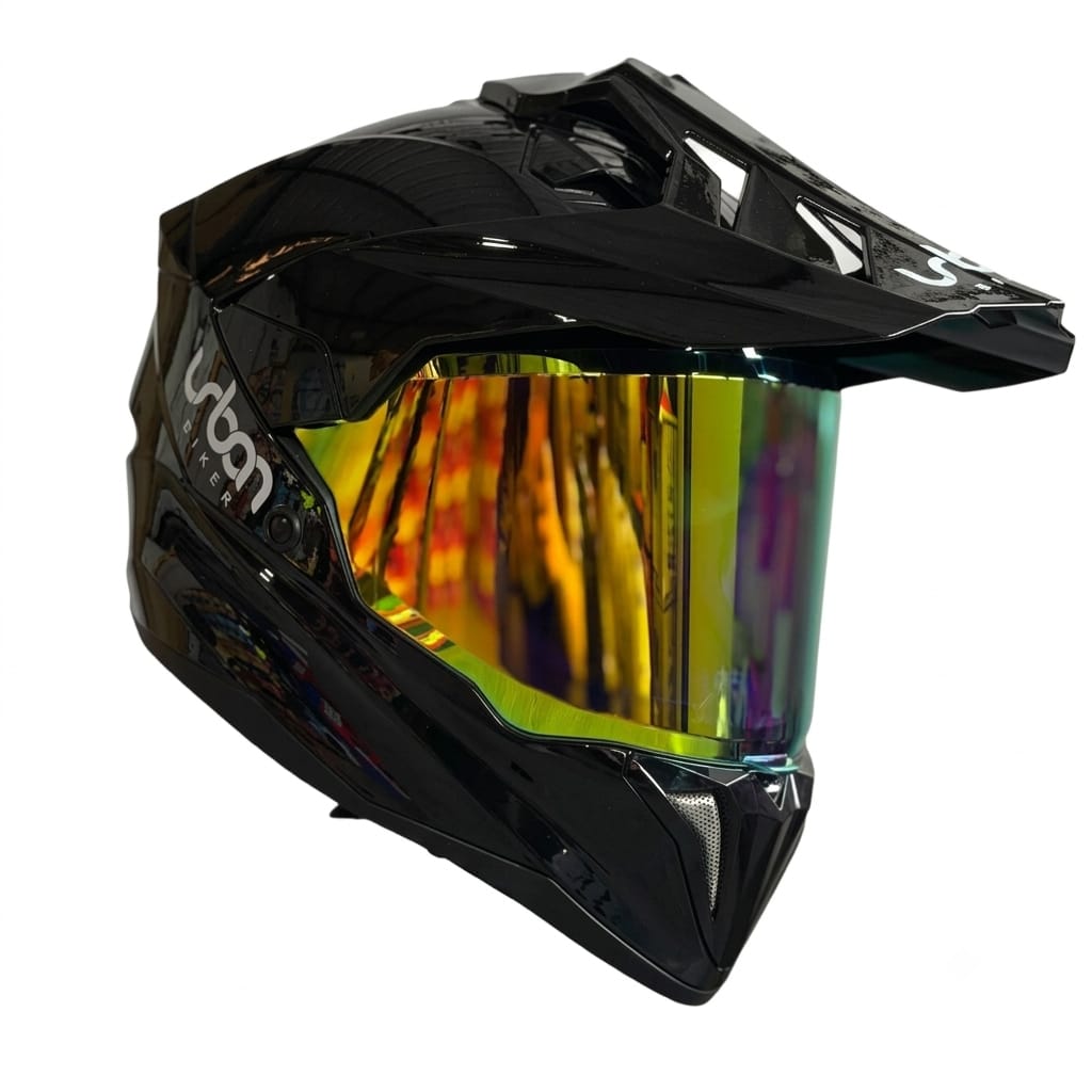CASCO CERTIFICADO DOBLE PROPÓSITO URBAN BIKER – URBAN 89 OBSIDIAN SHINE CON VISOR DORADO + VISOR TRANSPARENTE + PELÍCULA ANTIEMPAÑANTE - Imagen 2