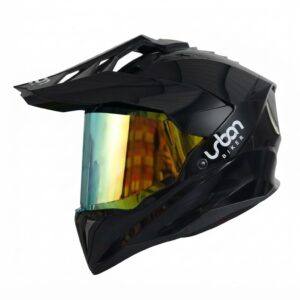CASCO CERTIFICADO DOBLE PROPÓSITO URBAN BIKER – URBAN 89 OBSIDIAN SHINE CON VISOR DORADO + VISOR TRANSPARENTE + PELÍCULA ANTIEMPAÑANTE