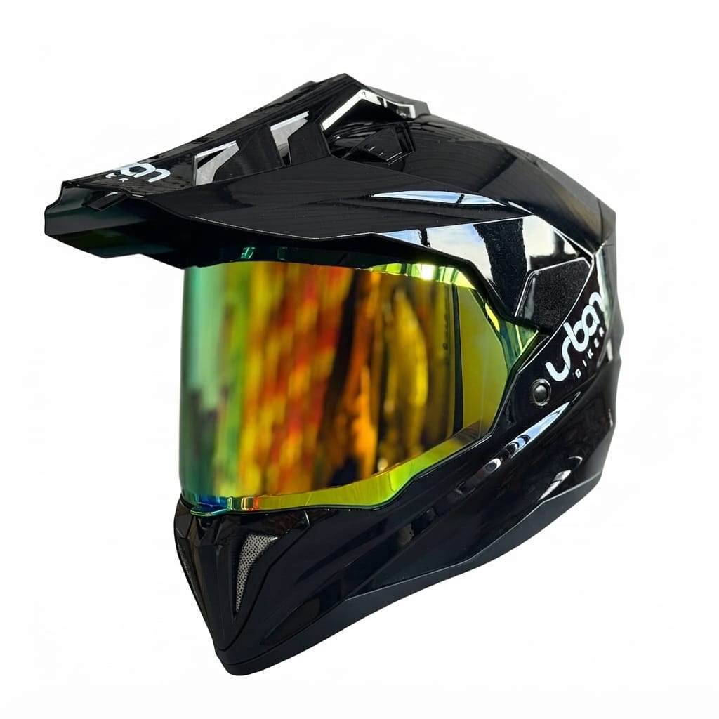 CASCO CERTIFICADO DOBLE PROPÓSITO URBAN BIKER – URBAN 89 OBSIDIAN SHINE CON VISOR DORADO + VISOR TRANSPARENTE + PELÍCULA ANTIEMPAÑANTE - Imagen 4