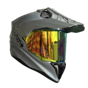 CASCO CERTIFICADO DOBLE PROPÓSITO URBAN BIKER – URBAN 89 TITANIUM STORM CON VISOR DORADO + PELÍCULA ANTIEMPAÑANTE