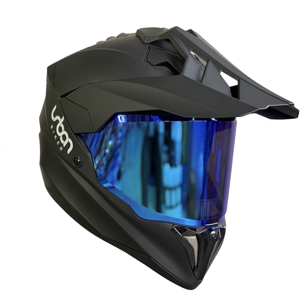 CASCO CERTIFICADO DOBLE PROPÓSITO URBAN BIKER – URBAN 89 OBSIDIAN CON VISOR AZUL + VISOR TRANSPARENTE + PELÍCULA ANTIEMPAÑANTE - Imagen 4