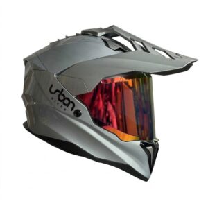 CASCO CERTIFICADO DOBLE PROPÓSITO URBAN BIKER – URBAN 89 TITANIUM STORM CON VISOR ROJO IRIDIUM + PELÍCULA ANTIEMPAÑANTE