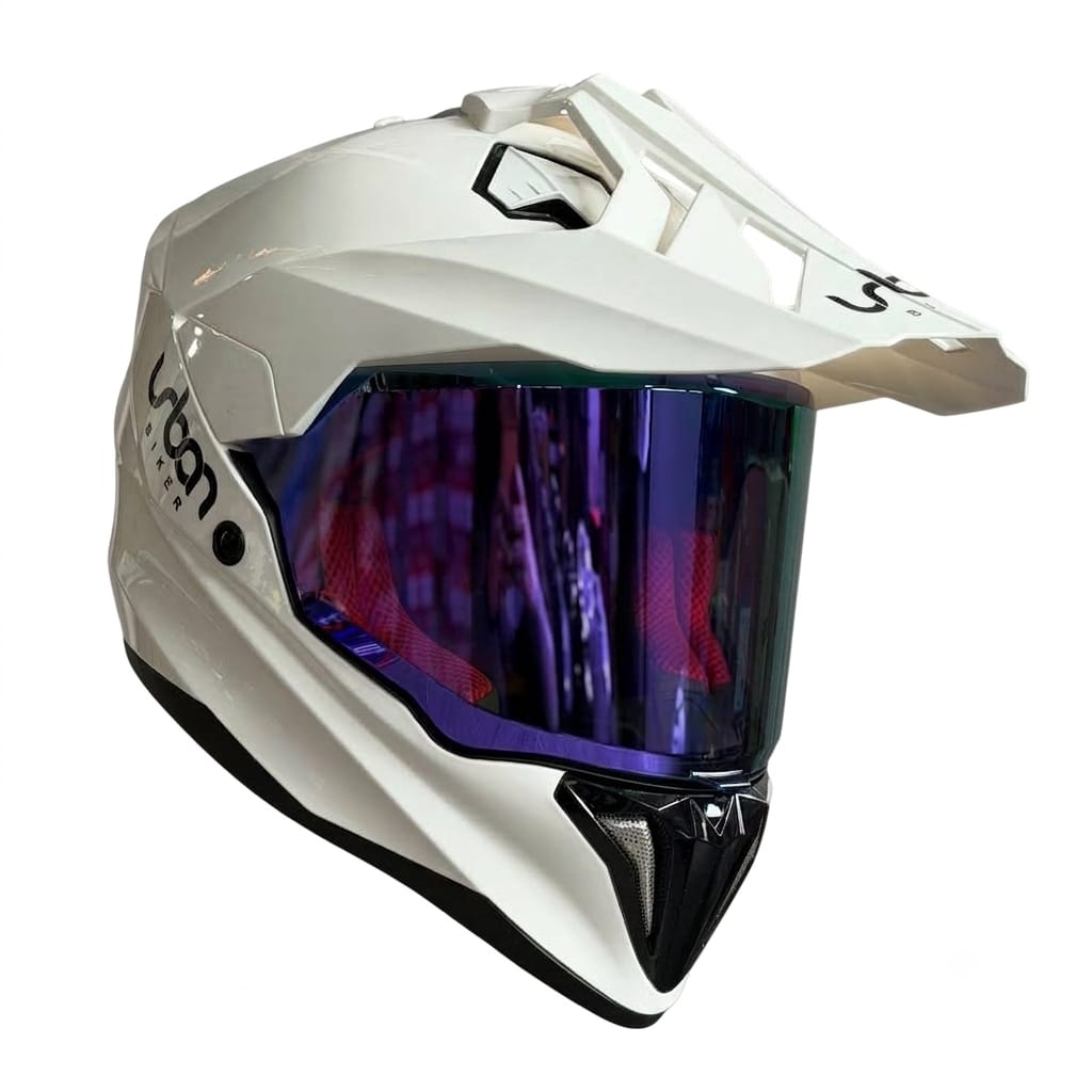 CASCO CERTIFICADO DOBLE PROPÓSITO URBAN BIKER – URBAN 89 PEARL BLAZE CON VISOR MORADO + VISOR TRANSPARENTE + PELÍCULA ANTIEMPAÑANTE