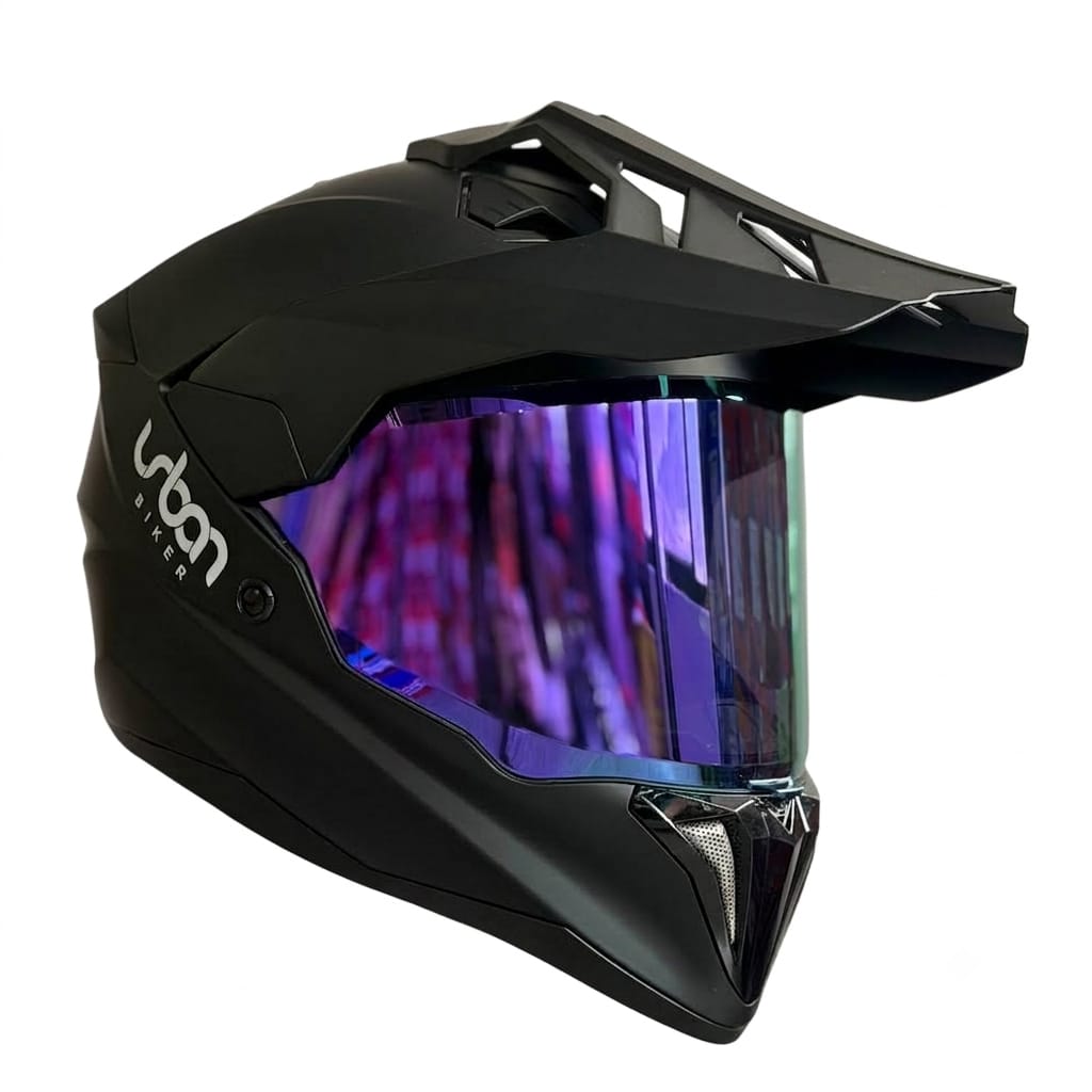 CASCO CERTIFICADO DOBLE PROPÓSITO URBAN BIKER – URBAN 89 OBSIDIAN CON VISOR MORADO + VISOR TRANSPARENTE + PELÍCULA ANTIEMPAÑANTE - Imagen 4