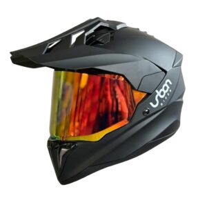 CASCO CERTIFICADO DOBLE PROPÓSITO URBAN BIKER – URBAN 89 OBSIDIAN CON VISOR ROJO IRIDIUM + VISOR TRANSPARENTE + PELÍCULA ANTIEMPAÑANTE