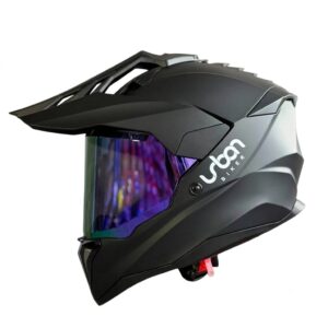 CASCO CERTIFICADO DOBLE PROPÓSITO URBAN BIKER – URBAN 89 OBSIDIAN CON VISOR MORADO + VISOR TRANSPARENTE + PELÍCULA ANTIEMPAÑANTE