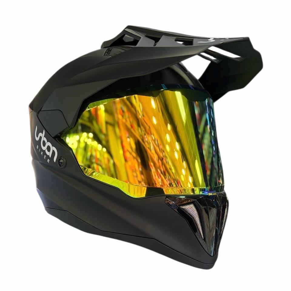 CASCO CERTIFICADO DOBLE PROPÓSITO URBAN BIKER - URBAN 89 OBSIDIAN CON VISOR DORADO TORNASOL + VISOR TRANSPARENTE + PELÍCULA ANTIEMPAÑANTE - Imagen 4