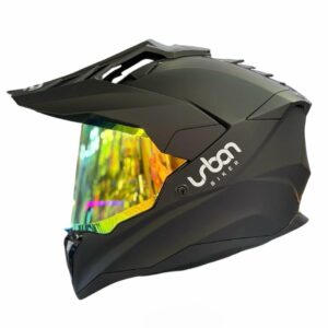 CASCO CERTIFICADO DOBLE PROPÓSITO URBAN BIKER - URBAN 89 OBSIDIAN CON VISOR DORADO TORNASOL + VISOR TRANSPARENTE + PELÍCULA ANTIEMPAÑANTE