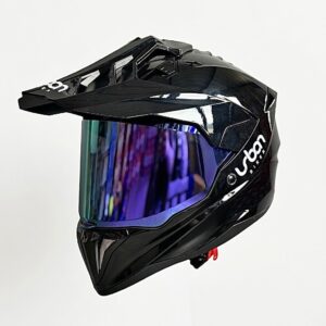 CASCO CERTIFICADO DOBLE PROPÓSITO URBAN BIKER – URBAN 89 OBSIDIAN SHINE CON VISOR MORADO+ VISOR TRANSPARENTE + PELÍCULA ANTIEMPAÑANTE
