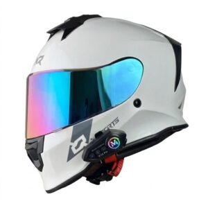 COMBO CASCO CERTIFICADO X-SPORTS WHITE SPECTRA CON VISOR IRIDIUM + VISOR TRANSPARENTE + INTERCOMUNICADOR Y12PRO