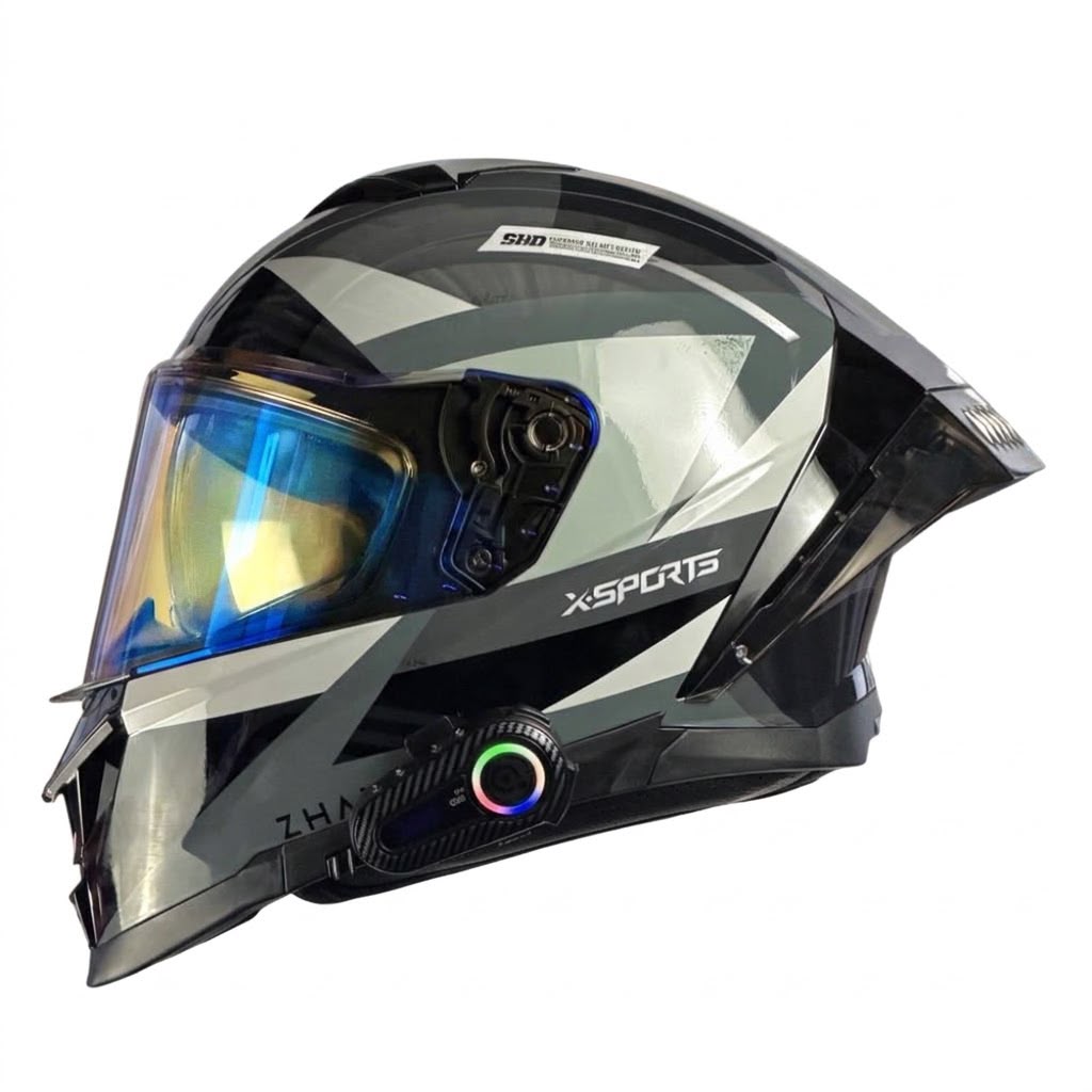 CASCO CERTIFICADO X-SPORTS CYBER GRAY CON VISOR FOTOCROMÁTICO + INTERCOMUNICADOR Q08