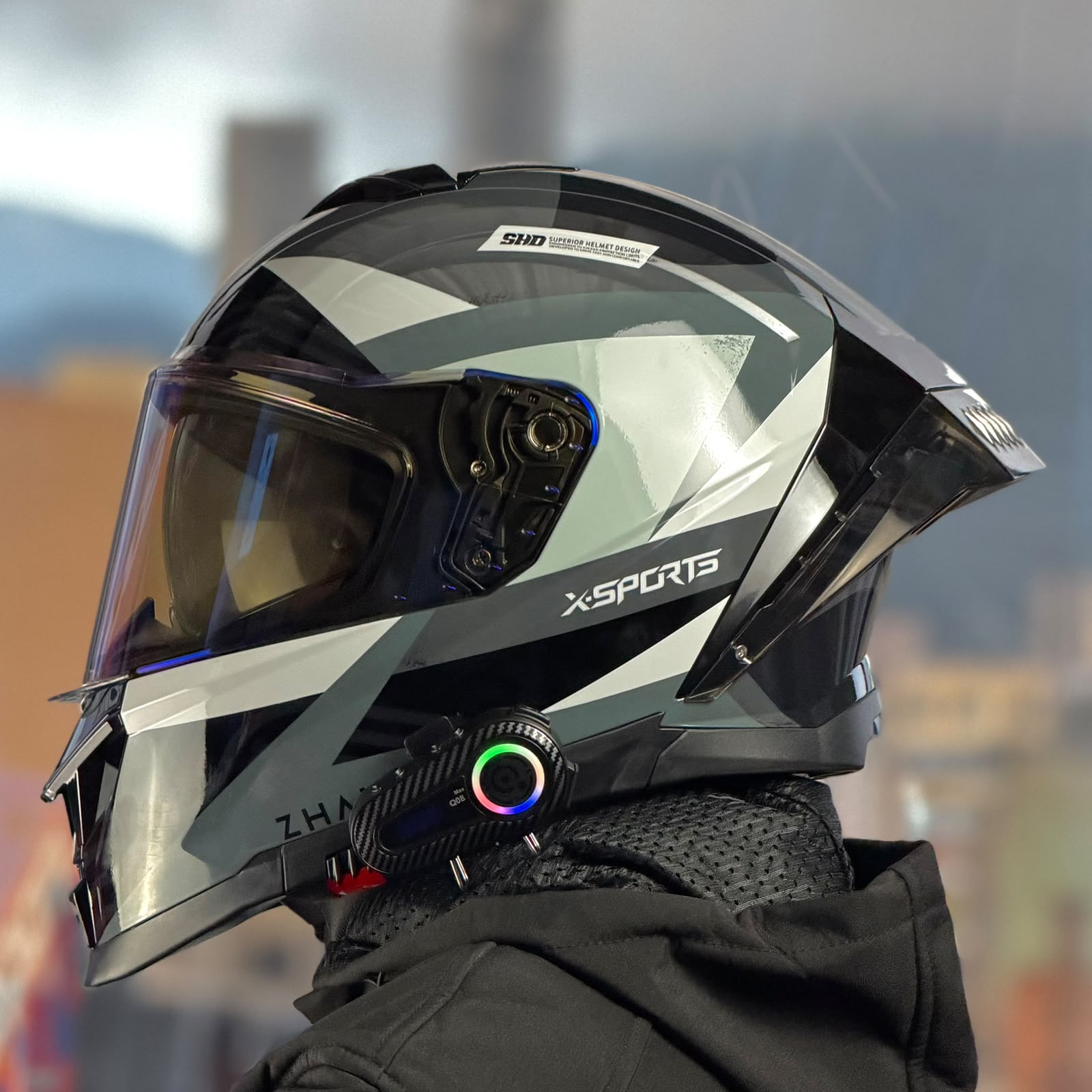 CASCO CERTIFICADO X-SPORTS CYBER GRAY CON VISOR FOTOCROMÁTICO + INTERCOMUNICADOR Q08 - Imagen 3