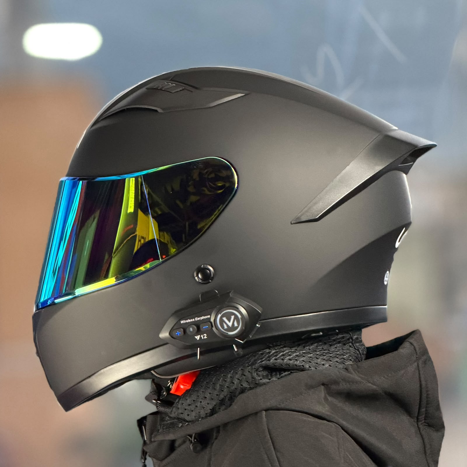 COMBO CASCO CERTIFICADO URBAN BIKER - URBAN 53 ECLIPSE CON VISOR DORADO IRIDIUM + VISOR TRANSPARENTE + BLUETOOTH Y12 - Imagen 4