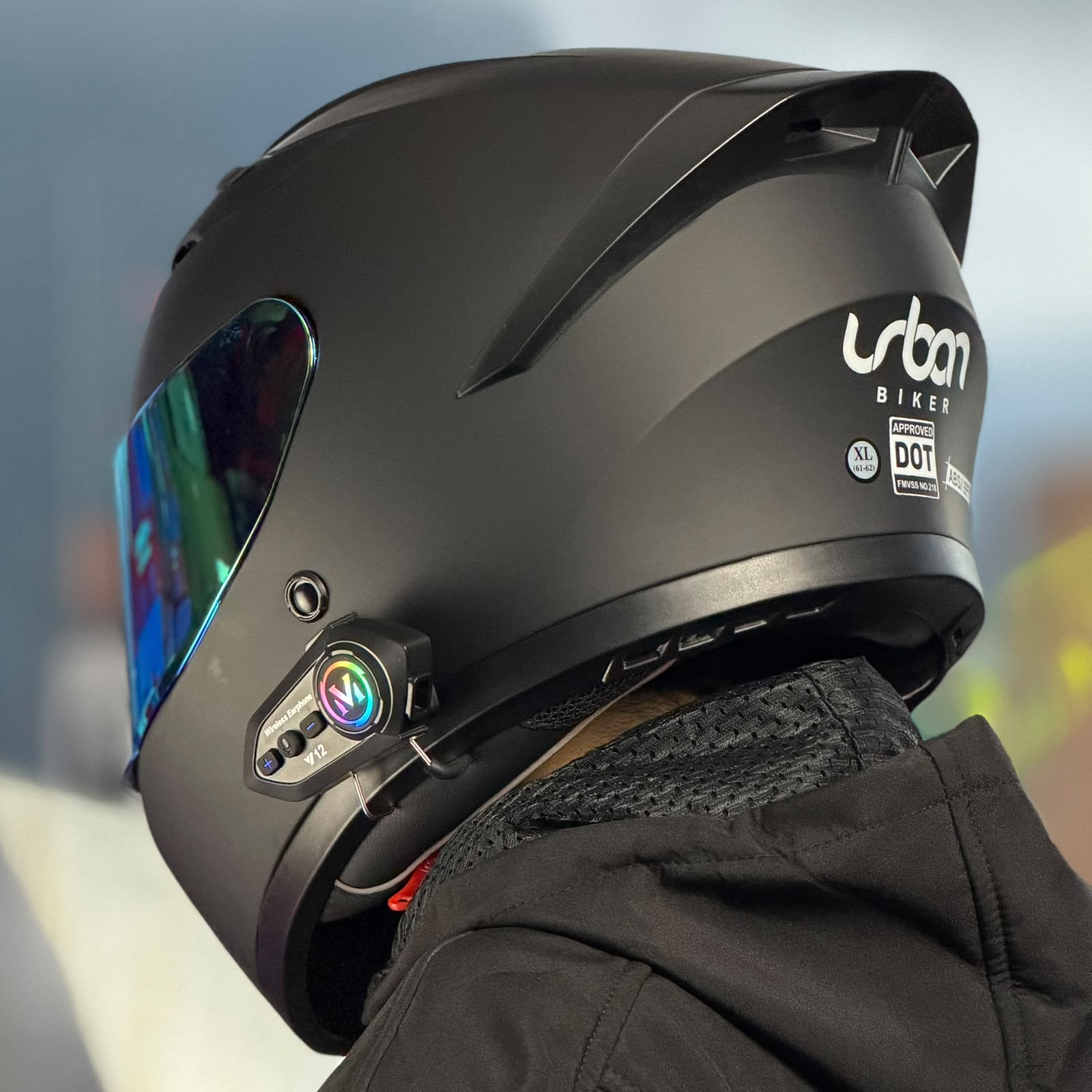 COMBO CASCO CERTIFICADO URBAN BIKER - URBAN 53 ECLIPSE CON VISOR DORADO IRIDIUM + VISOR TRANSPARENTE + BLUETOOTH Y12 - Imagen 5