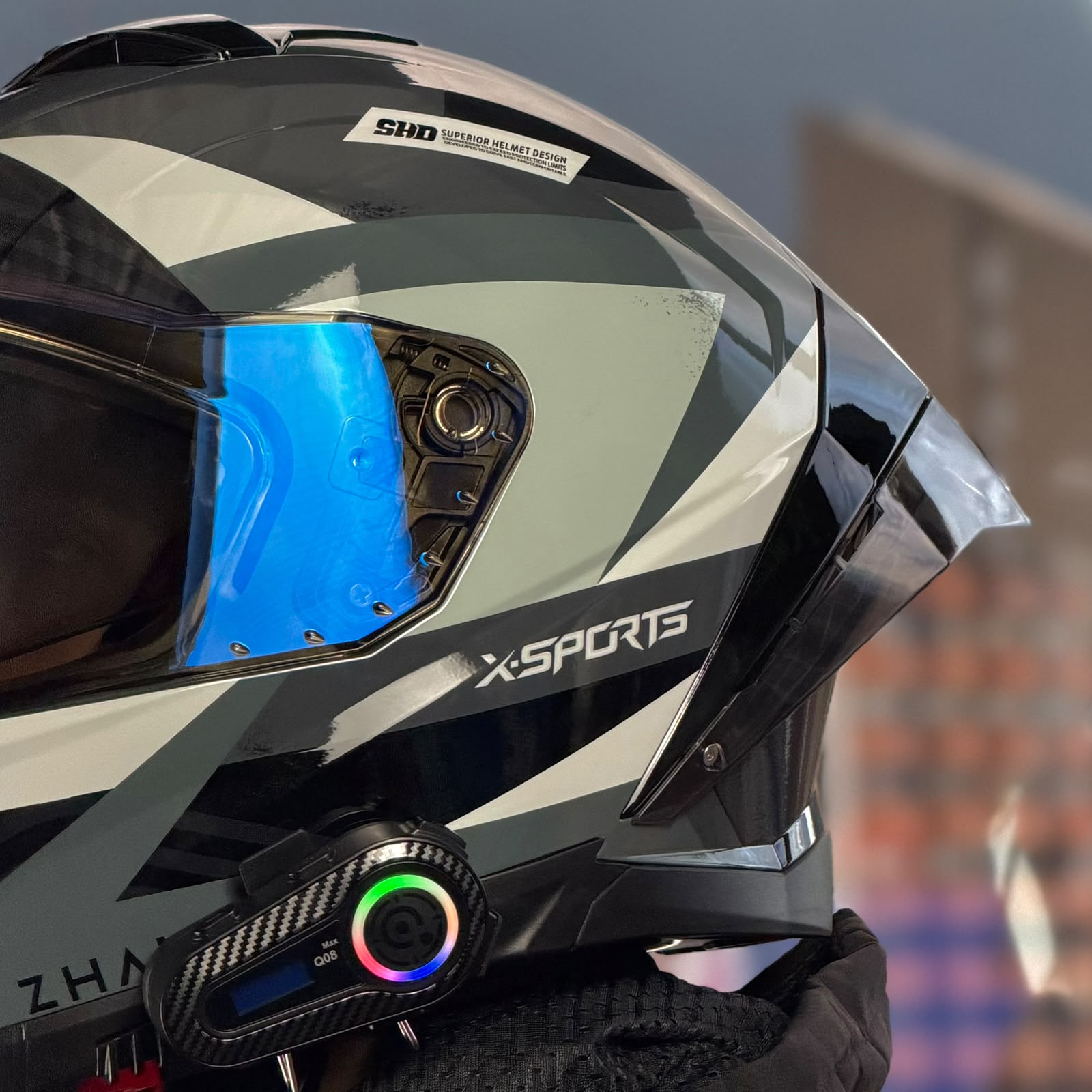 CASCO CERTIFICADO X-SPORTS CYBER GRAY CON VISOR FOTOCROMÁTICO + INTERCOMUNICADOR Q08 - Imagen 10