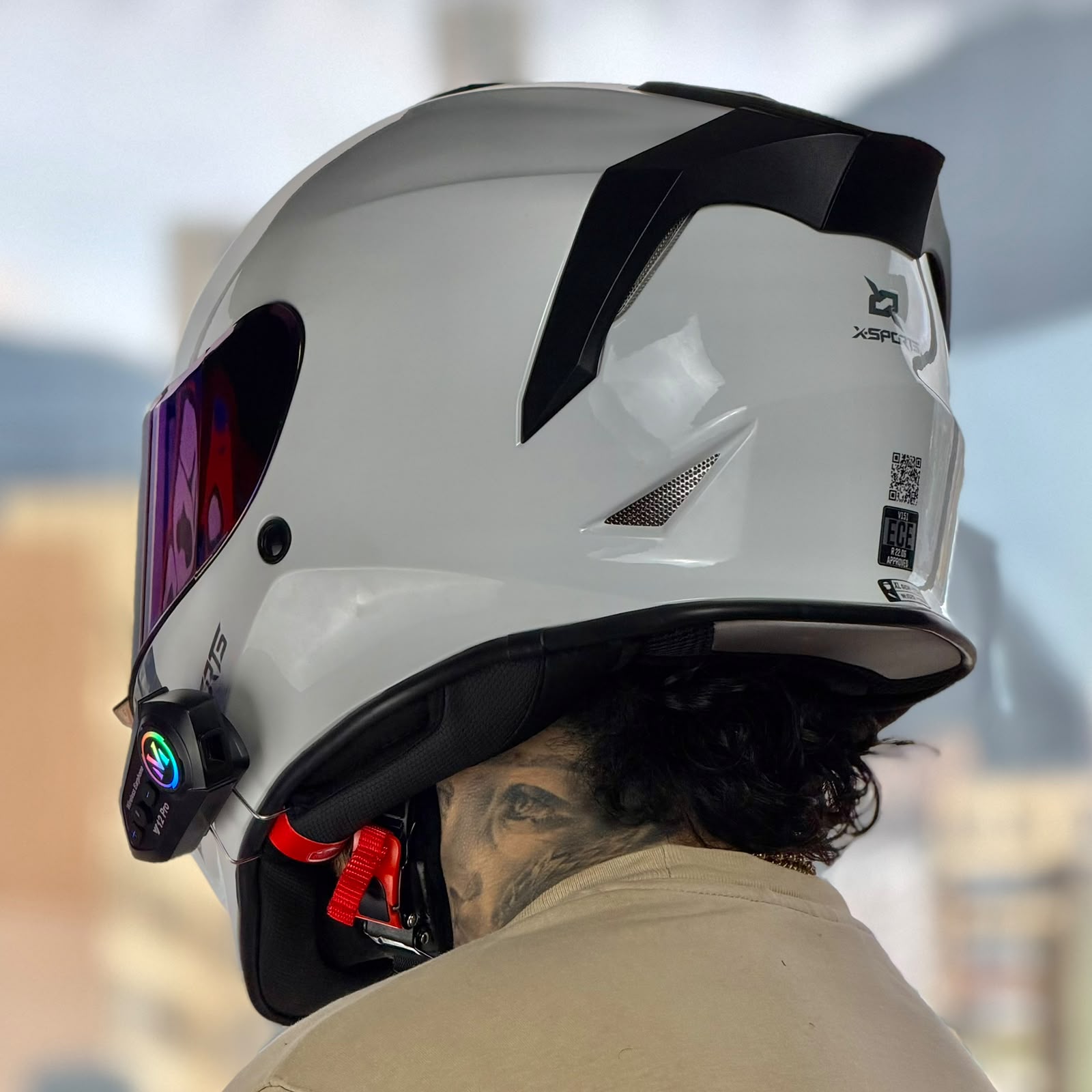 COMBO CASCO CERTIFICADO X-SPORTS WHITE SPECTRA CON VISOR IRIDIUM + VISOR TRANSPARENTE + INTERCOMUNICADOR Y12PRO - Imagen 5